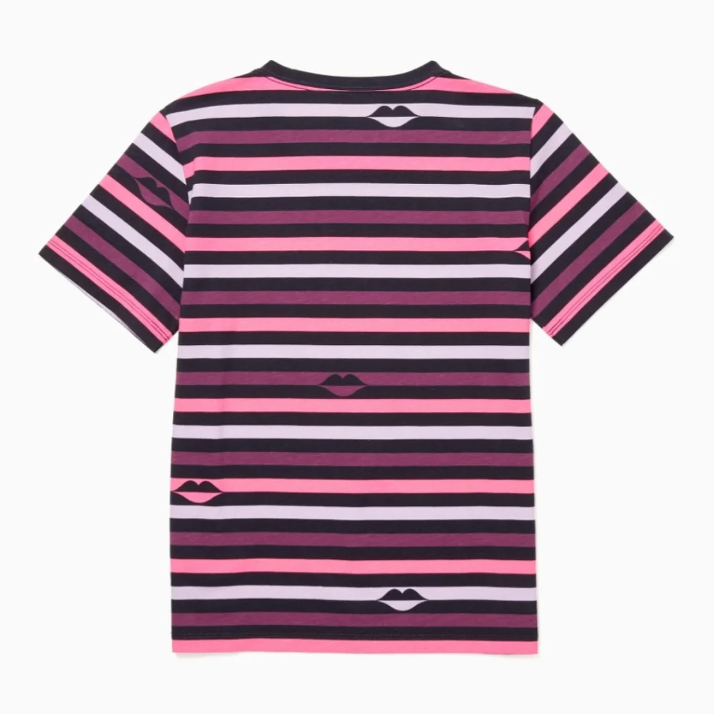 Kate Spade Striped Pink & Purple Lips Graphic Tee Size S